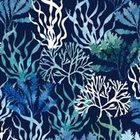 Fanciful Sea Life- Twirling Seaweed- Navy